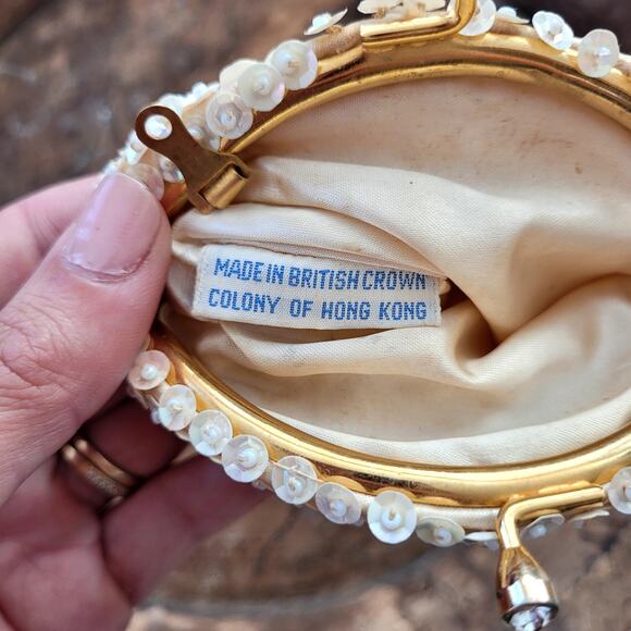 Vintage Mini Beaded Sequins Coin Purse Pouch Cream White Ivory - Picture 2 of 4